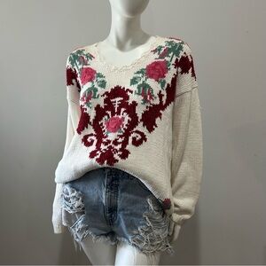 Vintage Floral Knit – Romantic Cottagecore Coquette Grunge Pullover Sweater